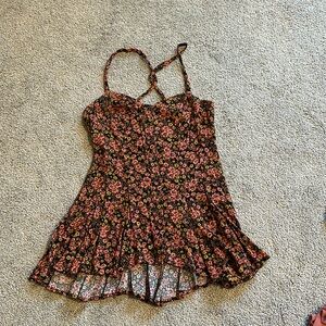 Free people floral bodice button front tank lace up back